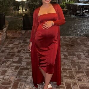 ASOS Maternity Red 2 piece midi dress with cardigan
